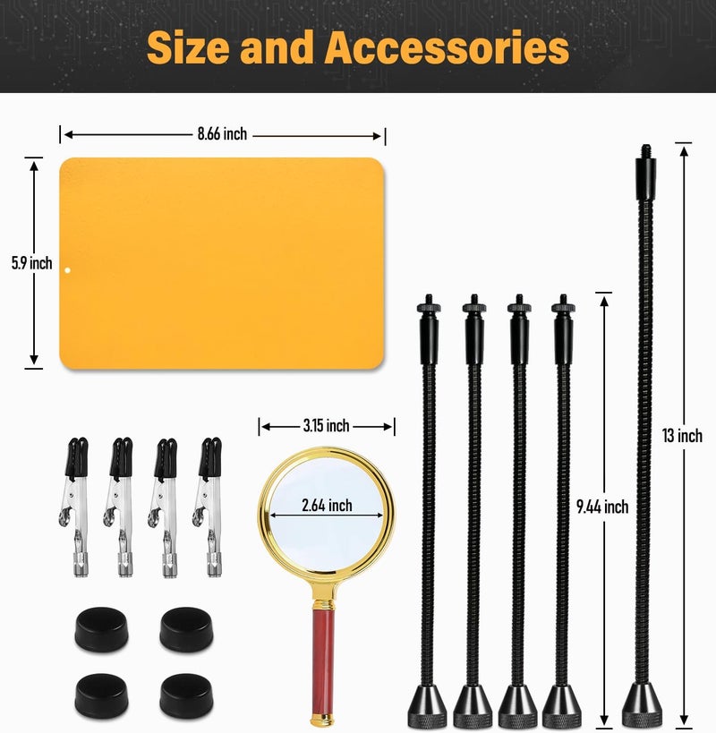 KLSKKJ Magnetic Helping Hands Soldering Station with 5X Magnifying Glass, Third Hand Soldering Tool 4 Flexible Arms Solder Holder Helper Hand Magnifier for Repair Electronic Jewelry Crafts - Image 5